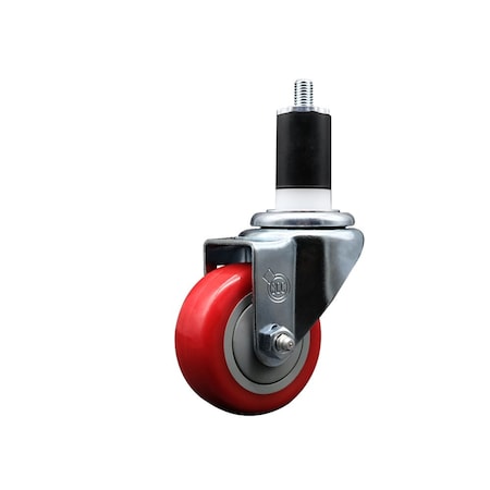 Service Caster 3'' SS Red Poly Wheel Swivel 1-1/2'' Expanding Stem Caster SCC-SSEX20S314-PPUB-RED-112